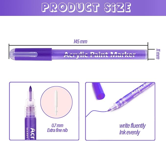 SMOOTHERPRO Acrylic Paint Markers Rock Painting 12 Colors Water-Based Pens 0.7mm Extra Fine Tip for Kids Adults Stone Canvas Ceramic Decorating (HAPM12)