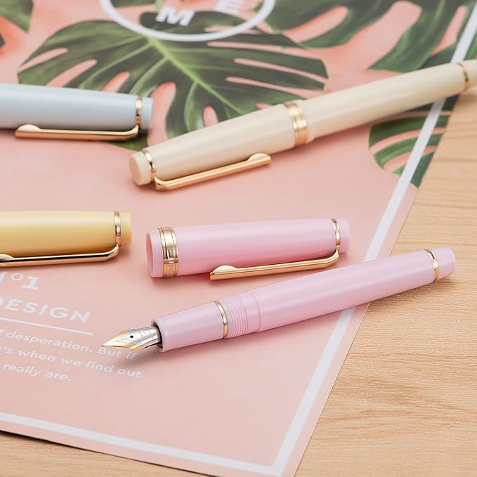 Jinhao 82 Yellow Acrylic Fountain Pen, Iridium Fine Nib Classic Design Smooth Writing Pen with Ink Converter (Gold Trim)