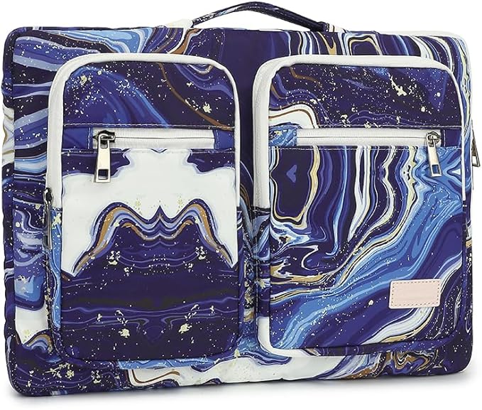 canvaslife 360° Protective Laptop Sleeve Case Bag with 3 Pockets for 14 inch Dell HP Lenovo Laptop and MacBook Pro 14 inch,Surface Laptop 14.4 inch (Blue marble)