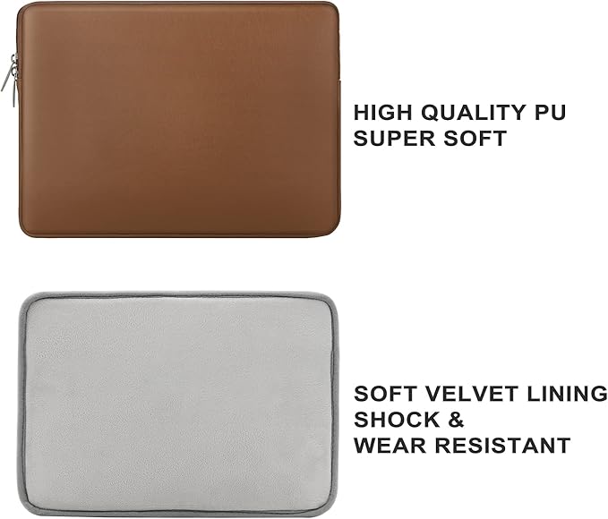 RAINYEAR 15.6 Inch Laptop Sleeve Soft PU Leather Case Protective Water Resistant Zipper Padded Cover Carrying Bag Compatible with 15.6" Notebook Computer Chromebook(Brown)