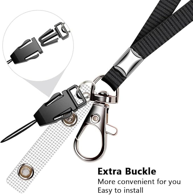 3 Pack Neck Lanyard with ID Badge Holder, Office Strap Lanyards, Stainless Metal Swivel Hook for Name Tag, Badge Holders, Keychains, Card, Black, Blue, Grey
