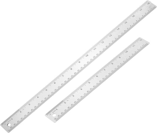 PATIKIL 12, 18 Inch Stainless Steel Straight Edge Ruler, 2 Pcs Cork Backing Non-Slip Metal Ruler with Inches Centimeter Metric Measuring Tools for Office