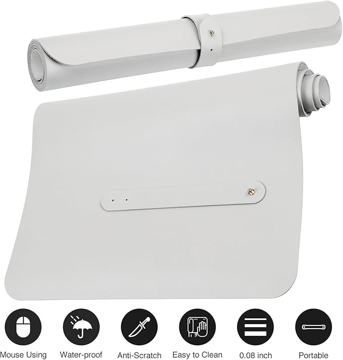 ‎Boutilon Leather Mouse Pad,Extended Desk Pad for Keyboard and Mouse Non-Slip Study Desk Writing Pad Desktop Protector for Home Office Accessories,35"x 17"(L-White)