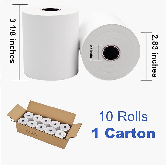 100 Rolls Thermal Paper 3 1/8 x 230ft Pos Receipt Paper, Cash Register Roll TM-T88 T-20 T-90 SRP-350 370