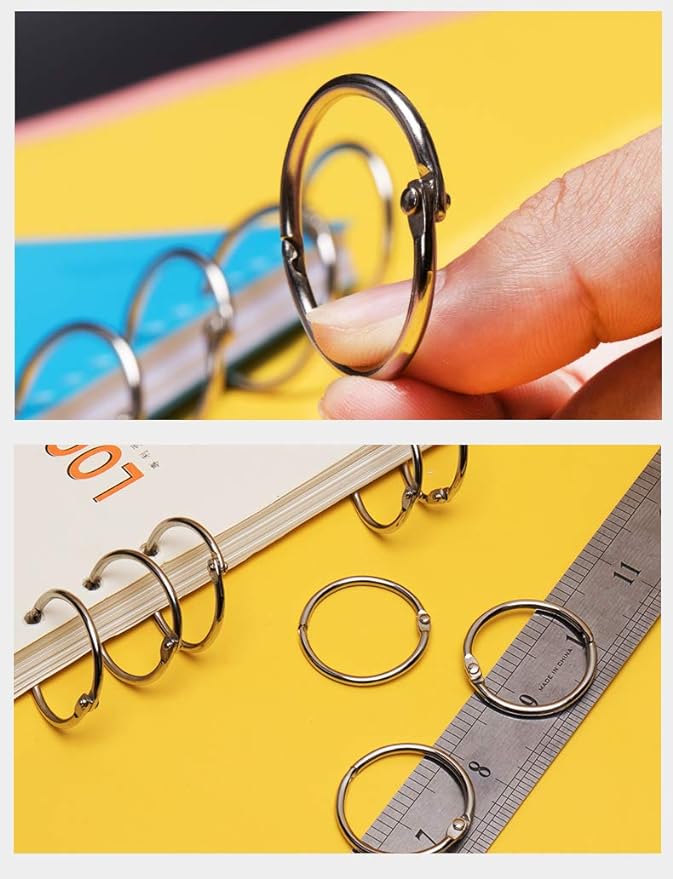 Loose Leaf Binder Rings 1-Inch（100 Pack） Office Metal Book Rings, Nickel Plated Steel Key Rings for School，Sliver