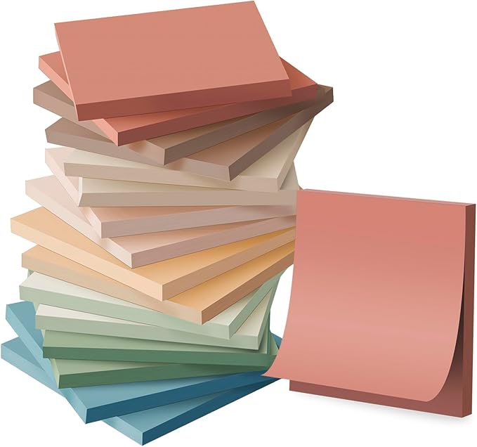 (16 Pack) Sticky Notes 3x3, Vintage Colors, Sticky Pads, Recyclable, Self-Stick Pads, Easy to Post for Home, Office, Notebook