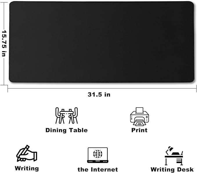 Large Mouse Pad, Desk Pad Large Office Deskmat Gaming Mouse Pad with Stitched Edges, 31.5" x 15.7" Mousepad with Non-Slip Waterproof Rubber Base for PC Laptop Desk Home Office Accessories, Black