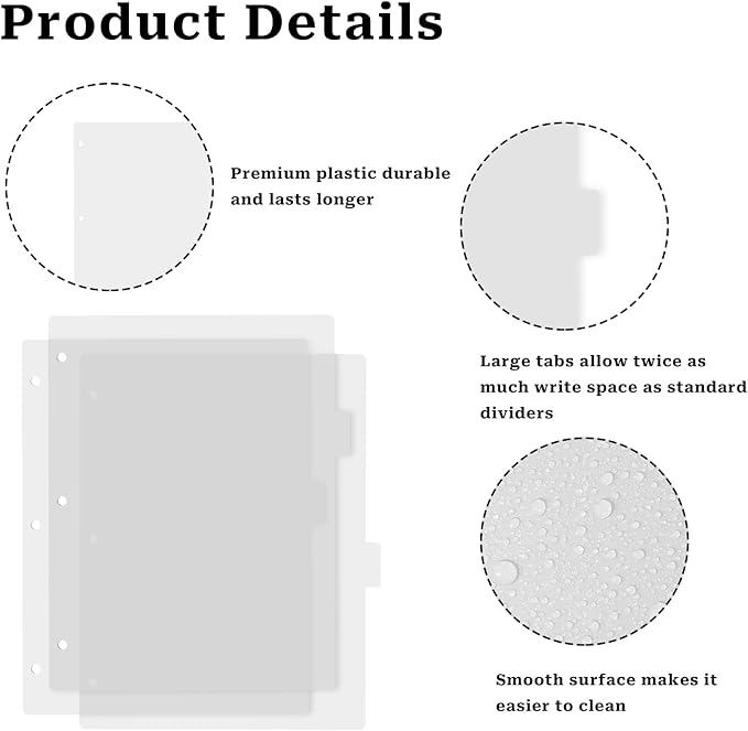 3 Ring Frosted Transparent Binder Dividers, 8 Tab Clear Binder Dividers, A4 Binder Dividers, Sturdy Plastic Dividers, Aesthetic Dividers for Binder, Tabs for Binder, 3 Hole Punch (Transparent,A4)