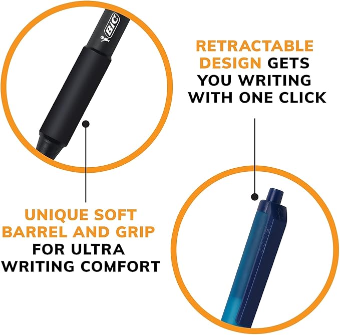 BIC Soft Feel Stick Pens With Special No-Slip Comfortable Grip, Medium Point (1.0 mm), Blue, 36-Count
