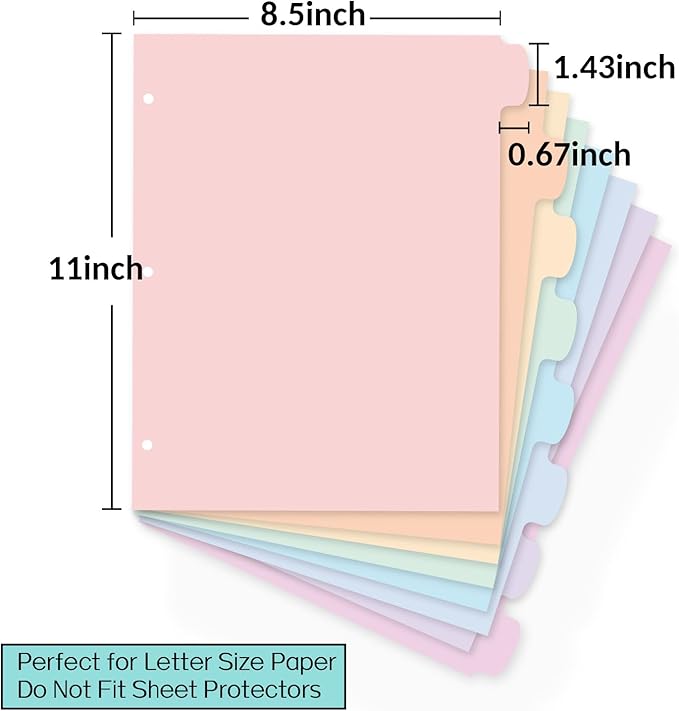 Sooez 8-Tab Durable Plastic Write & Erase Big Tab Dividers for 3 Ring Binder, Aesthetic Cute Pastel Binder Dividers for Student, Teacher, Office, Home Organizers, 1 Set, Muted