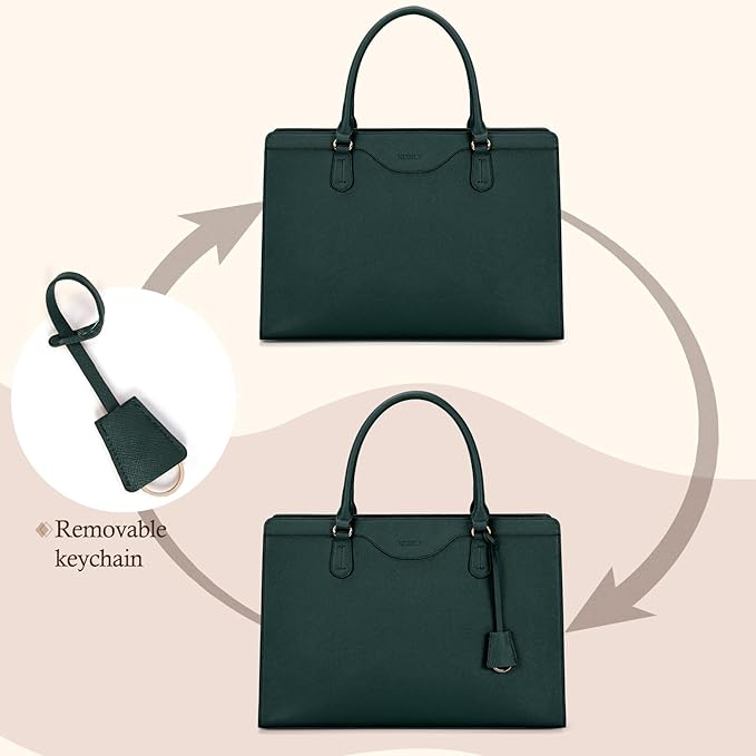 RAINSMORE Laptop Bag for Women 15.6 Inch Waterproof Leather Computer Tote Bag Professional Business Office Work Bags Briefcase Large Capacity Lightweight Women Handbag Shoulder Bag, Dark Green