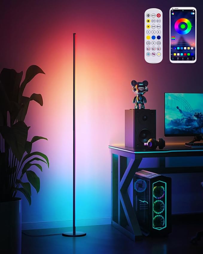 unionlux RGB Corner Floor Lamp- All Metal 24W 200% Brighter RGB Floor Lamp with APP/Remote, Music Sync and 20 Million DIY Colors RGB Corner Lamp for Living Room, Bed Room, Gaming Room