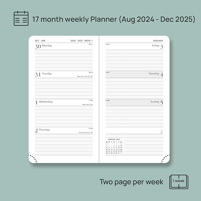 POPRUN Pocket Calendar 2024-2025 for Purse 3.5''x6.5'' Hardcover (17-Month: Aug.24 to Dec.25) Small Academic Planner Daily Weekly Monthly Agenda with Pen Holder, Ivory Paper - Light Yellow