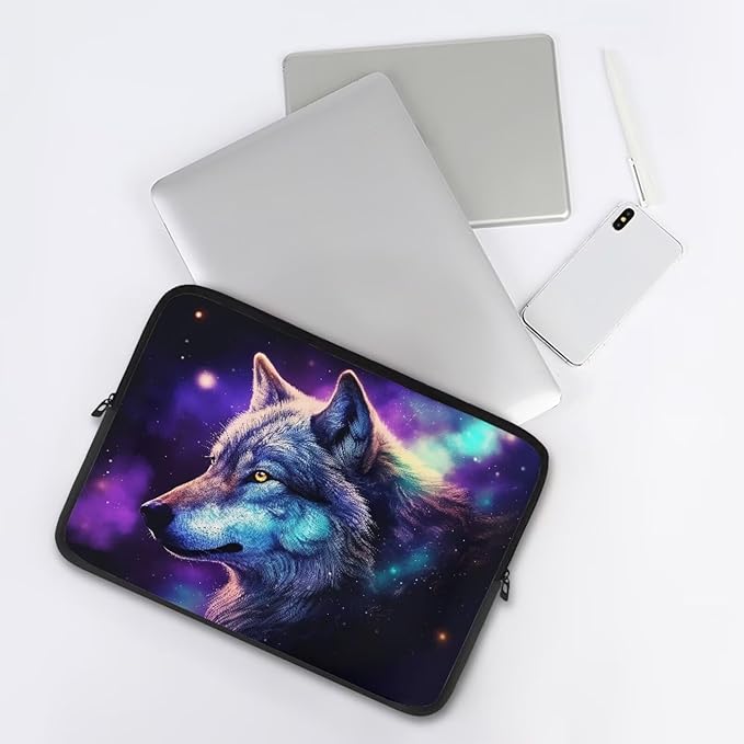 Wolf Printed Laptop Briefcase for Women Men, Waterproof Laptop Case Bag Laptop Case for 17 Inch, Lightweight Computer Carrying Cover with Zipper for Office Business Traveling