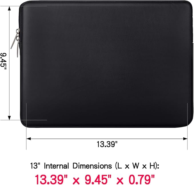 RAINYEAR 13.3 Inch Laptop Sleeve Soft PU Leather Case Water Resistant Padded Zipper Cover Protective Carrying Bag Compatible with 13.3" Notebook Computer Chromebook(Black)