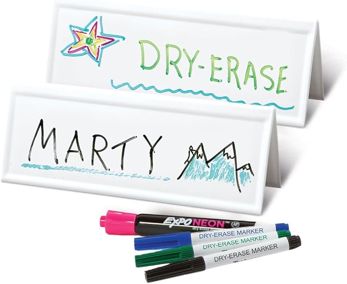 Trainers Warehouse Heavy Duty Premium Space-Saver Reusable Name Cards, White, Dry-Erase Tent, 8.75" x 3" (50)