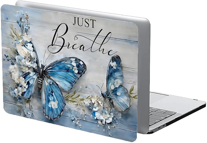 Compatible with MacBook Pro 13.3 Inch Case 2024 2023 2022-2016 Release Model M1 M2 A1706/A1708/A1989/A2159/A2289/A2251/A2338, Blue Flower Butterfly Hard Plastic Shell Cover Case