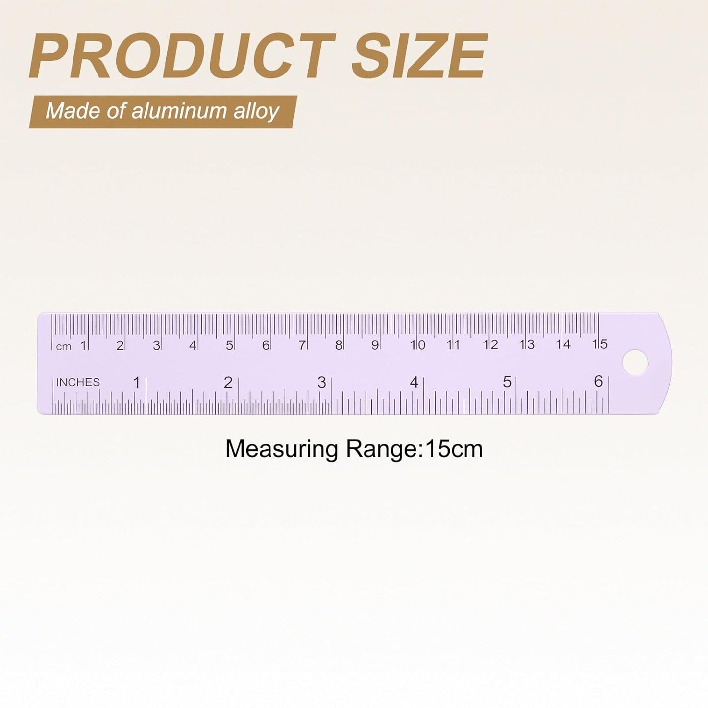 HARFINGTON 2pcs Metal Straight Ruler 15cm Metric SAE Aluminum Alloy Measuring Rulers Scale Tool with Hole for Measure Study Reading Classroom Office, Purple
