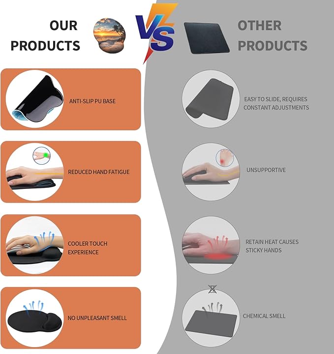 eulps Mouse Pad with Wrist Rest, Comfortable Computer Mousepad with Gel Wrist Support Smooth Surface and Non-Slip PU Base for Pain Relief, Laptop, Office & Home (Sunset)