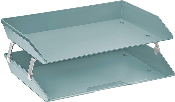 Acrimet 2 Tier Side Load Letter Tray Facility, Desktop File Organizer, A4 Letter Size Paper Organizer, Minimalist Storage Solution Paper Tray for Office, Home, Classroom (Plastic, Solid Green Color)