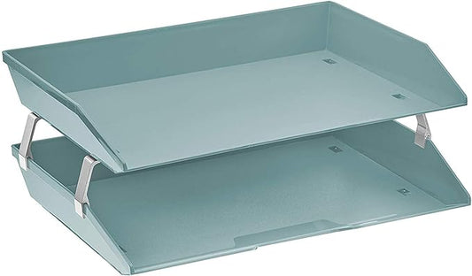 Acrimet 2 Tier Side Load Letter Tray Facility, Desktop File Organizer, A4 Letter Size Paper Organizer, Minimalist Storage Solution Paper Tray for Office, Home, Classroom (Plastic, Solid Green Color)