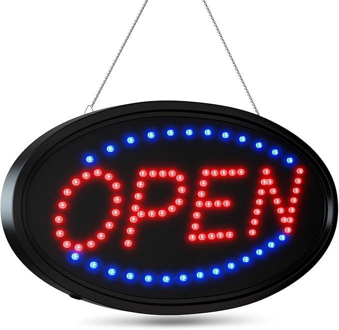 LED Open Sign for Business, Neon Open Sign with High Brightness Flashing Electronic Billboard, Lighted Open Sign with Two Flashing Modes for Walls, Window, Bar, Hotel,Shop (19"x10")
