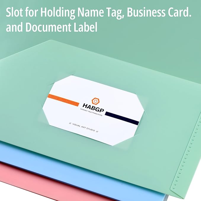 24 Pack Colored File Folders with Pockets and Business Card Holder, Pastel Decorative Pocket Folders for Documents, Cute Plastic Folders for Filing Cabinet, School, Office, Resume Portfolio