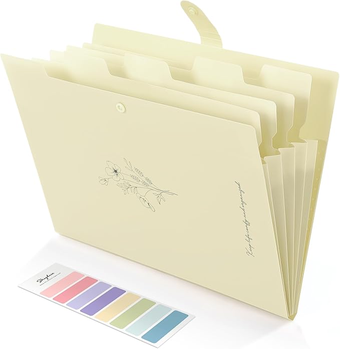SKYDUE Expanding File Organizer with 5 Pockets, Accordion File Folders with Labels, Portable Document Paper Bill Receipt Organizer, Home College School Office Supplies, Letter Size,Apricot