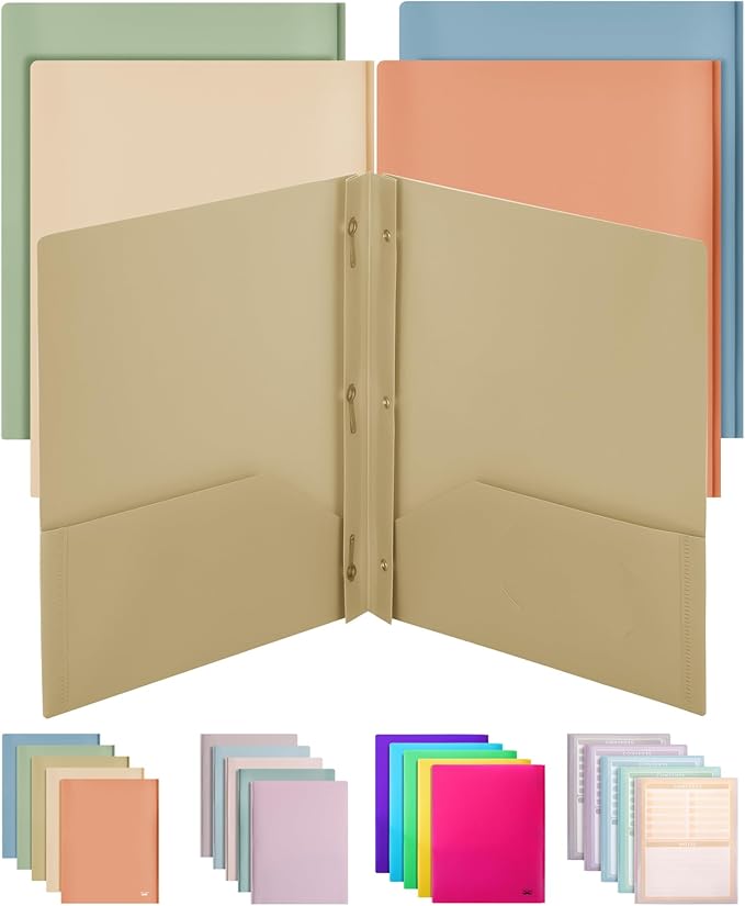 Mr. Pen- Plastic Folders with Pockets and Prong, 5 Pack, Vintage Colors, Pocket Folders, Folders with Prongs, File Folders with Fasteners, 2 Pocket Folder, Folder with Pockets, Two Pocket Folder