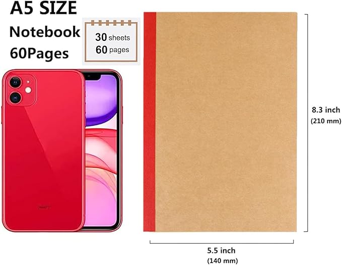 12 Pack A5 Kraft Notebook,Blank Pages - 60 Pages (30 Sheets),Sketch Book bulk, 8.3”x 5.5”Small Kraft Notebook