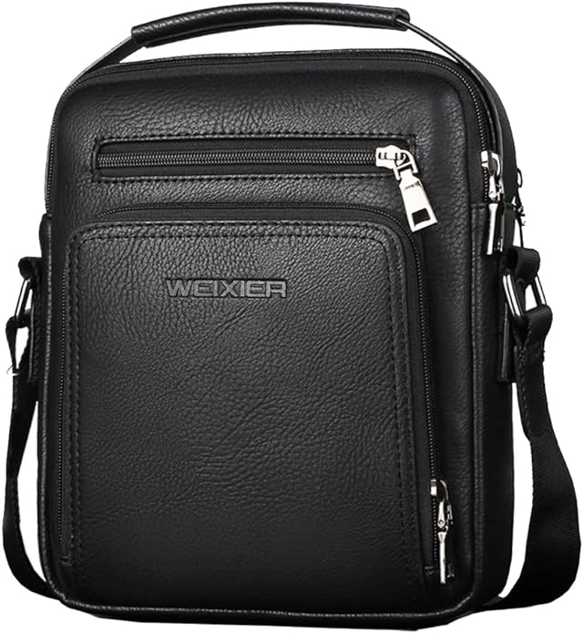 Hebetag Small Leather Sling Shoulder Bag Messenger Pack for Men Women Outdoor Travel Business