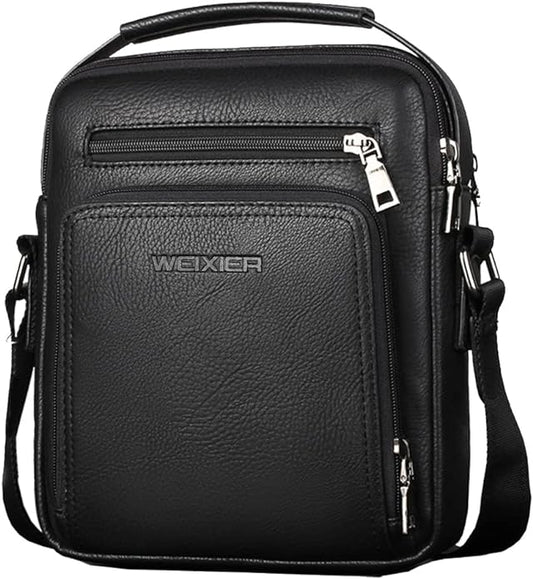 Hebetag Small Leather Sling Shoulder Bag Messenger Pack for Men Women Outdoor Travel Business