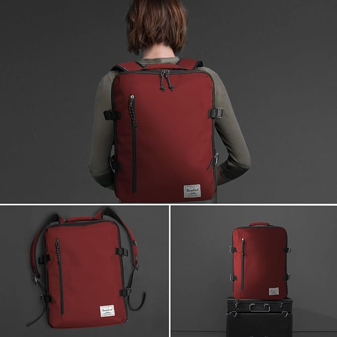 Lightweight Under-seat Backpack for Clothes Travel Overnight Women Men, 15.6 Laptop Minimalist Backpack, Stylish and Casual, Red