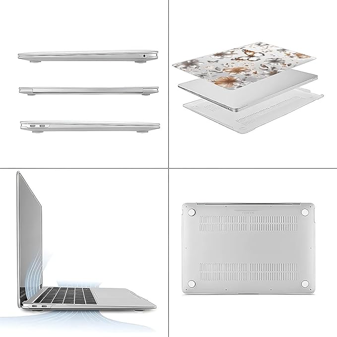 Compatible with 15 Inch MacBook Air A2941 M2 2023, Gold Flowers Butterfly Hard Plastic Shell Cover Case