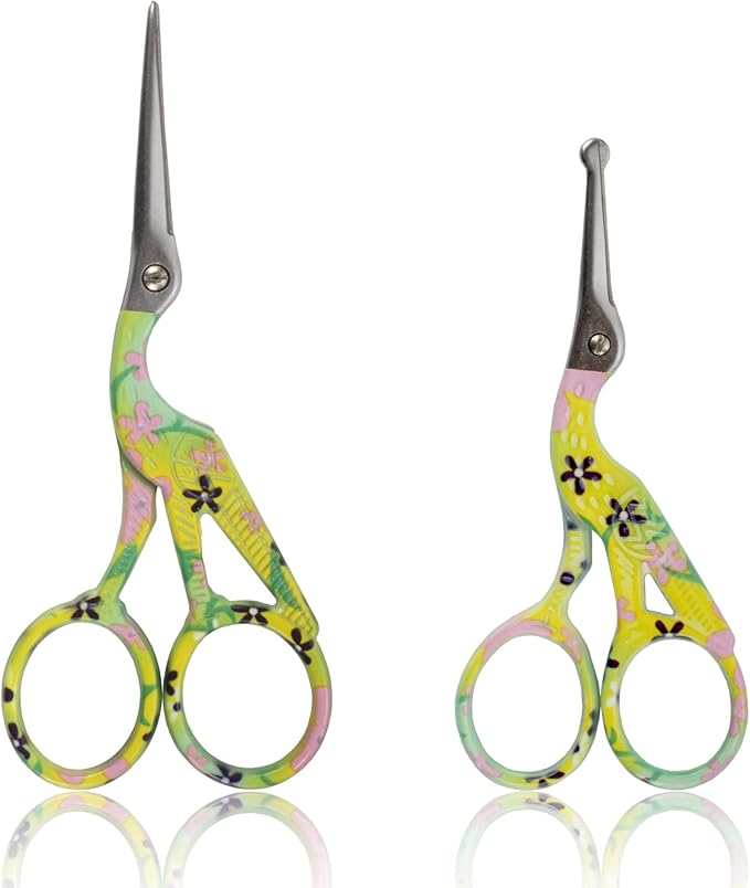 Stork Bird Rounded Safety Tip Embroidery Craft Stainless Steel Crane Scissors - Yellow - 20 Pairs