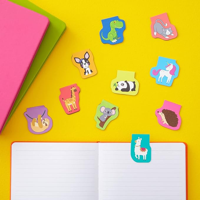 Bright Creations 50-Pack Mini Assorted Colorful Animal Magnetic Bookmarks, Bulk Magnet Set, Page Clip Markers for Kids, Reading, Bookclub, School Book Fairs (10 Designs, 1.7x1.7 in)