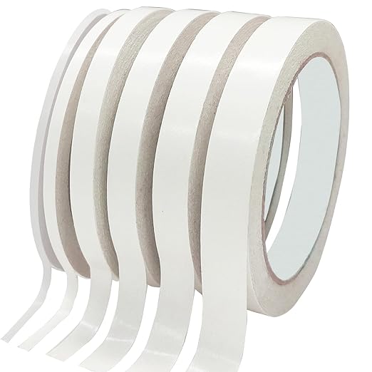 Double Sided Tape for Crafts, Double-Sided Tape for Arts, Scrapbook Supplies, Photography, Gifts Box, Scrapbooking, Card Making, Paper Backing, Tear-by-Hand, 6 Roll Heavy Duty Multi-Size Adhesive Tape