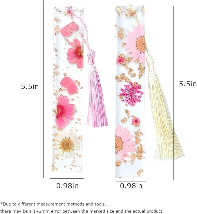 Daisy Epoxy Bookmarks Dried Flower Resin Bookmark Pressed Flower Bookmark Transparent Floral Dried Flower Page Marker acrylic bookmark for Kids Woman Teacher Students dark pink daisy