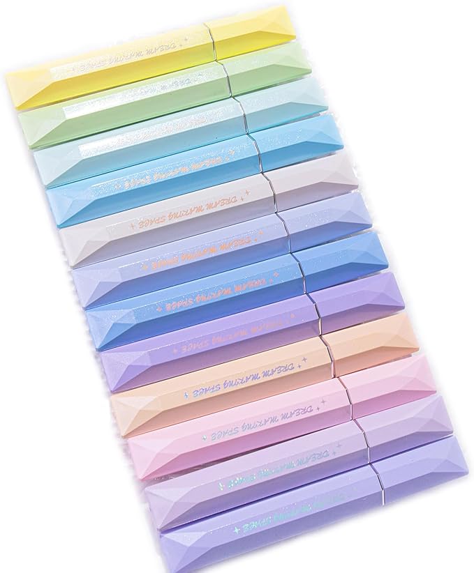 COLNK Glitter Pastel Highlighter,Set of 12 Pcs Cute Aesthetic Highlighters Assorted Colors,Chisel Tip,Metallic Highlighters for Journal Planner, Highlighting, Note-taking,Glitter Ink set