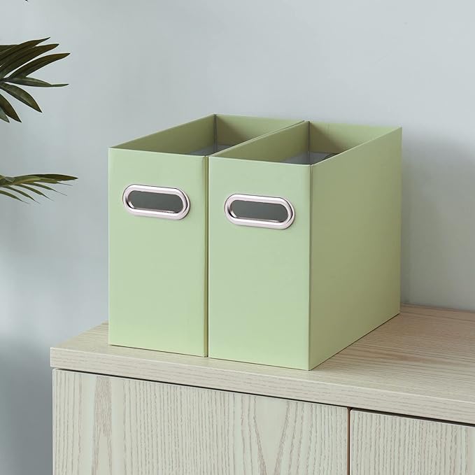 Oterri File Organizer, Small Storage Box, Cardboard File Folder Organizer, Collapsible File Box, Hanging File Organizer for Letter Size, Portable File Box with Handle, Only Box（Green，8 Packs）
