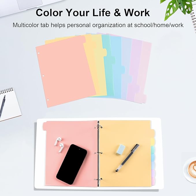 16 Count/2 Sets Write & Erase Binder Dividers with Tabs, Durable Plastic 8 Tab Dividers for 3 Ring Binder Letter Size, Separators for Student School Home Office Document Organizer, Pastel