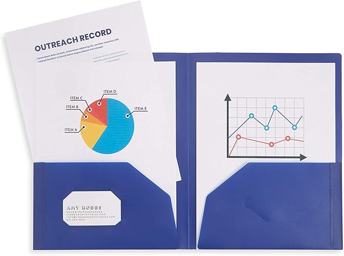 Blue Summit Multicolor Plastic Two Pocket Folders, 6 Plastic Folders with 2 Pockets and Business Card Slot, 2 Pocket Plastic Folders for School, Home, and Work, 6 Pack Plastic Folders