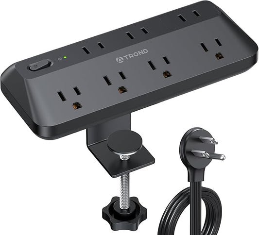 TROND Desk Clamp Power Strip - 1700J Surge Protector with 7 Outlets, Desktop Edge Mount Extension Cord, Fit 1.97" Tabletop, 10FT Flat Plug for Teacher Must Haves, Office, ETL List, Black