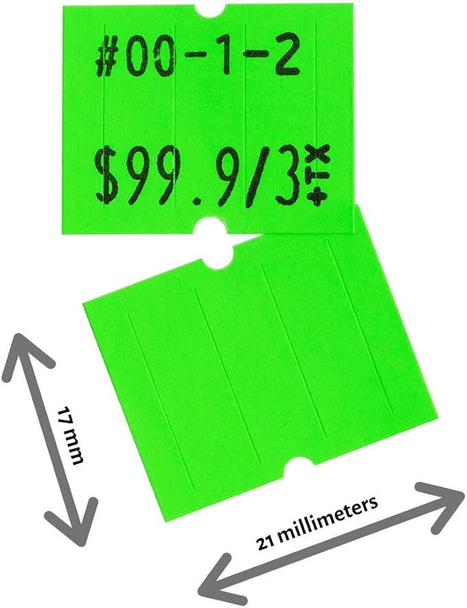 Perco 2 Line Fluorescent Green Labels - 8 Rolls, 1 Sleeve, 6,000 Blank Price and Date Gun Labels for Perco 2 Line Price and Date Guns - Made in USA