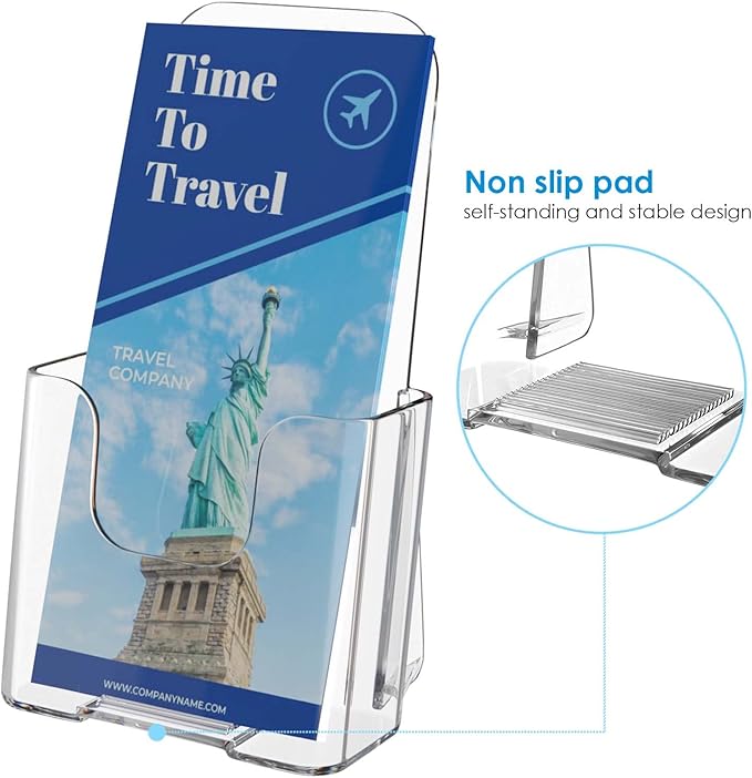 MaxGear 6 Pack Acrylic Brochure Holder, Trifold 4 inches Wide Pamphlet Holder Plastic Brochure Holder Wall Mount Clear Countertop Organizer Literature Holders Flyer Holder Plastic Display Stand