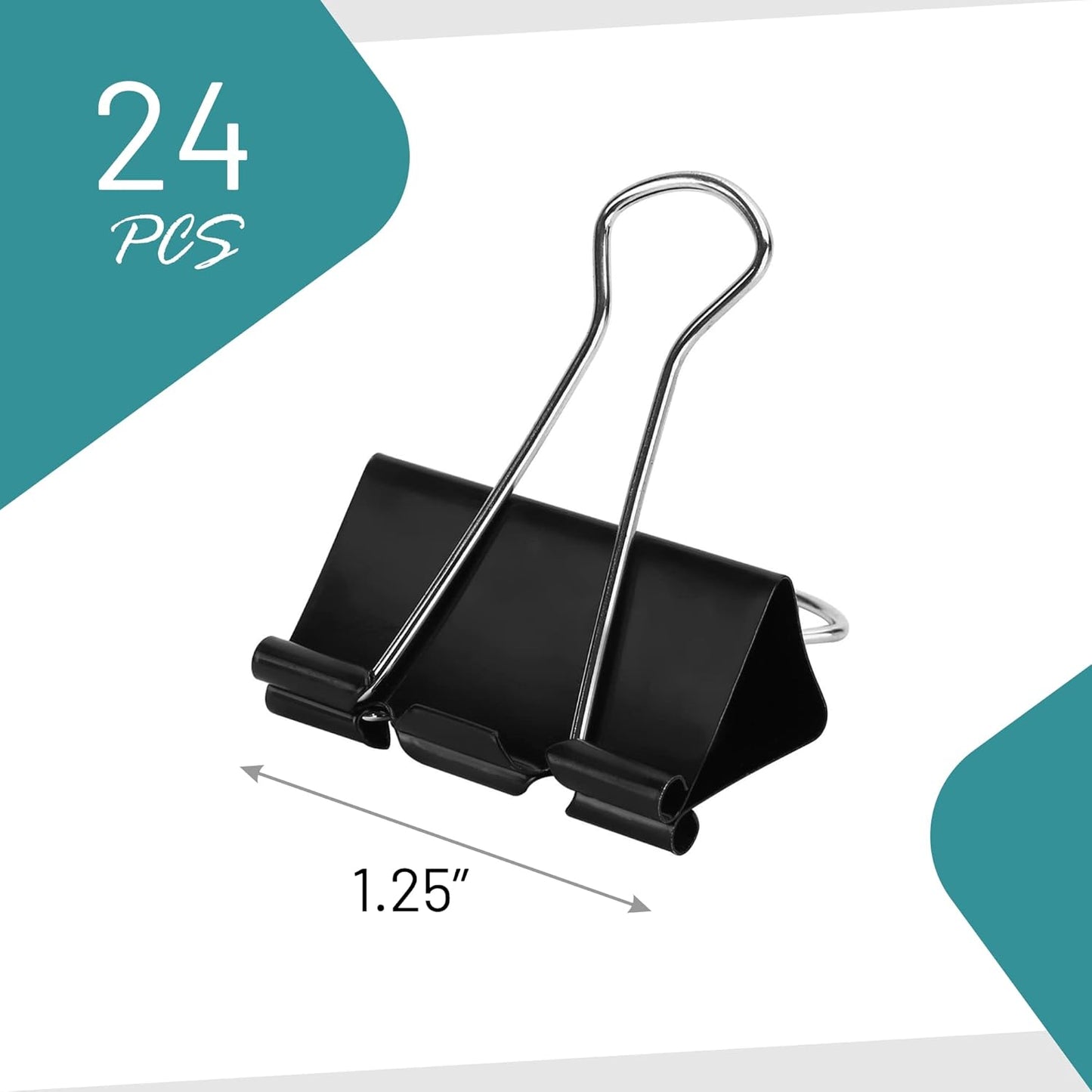 Binder Clips - 24 Medium Binder Clips, 1.25 Inch Black Paper Clamps, File Clip for Home, Office and School Supplies