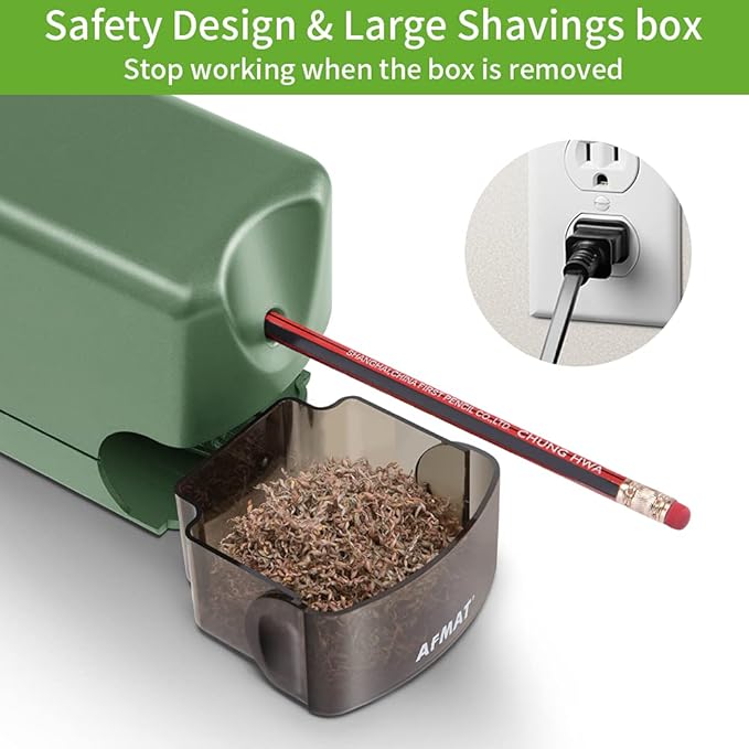 Electric Pencil Sharpener Heavy Duty, AFMAT for Classroom, UL Listed Plug in Pencil Sharpener for 6.5-8mm No.2/Colored Pencils, w/Upgraded Helical Blade(Sharpen 10000 Times)