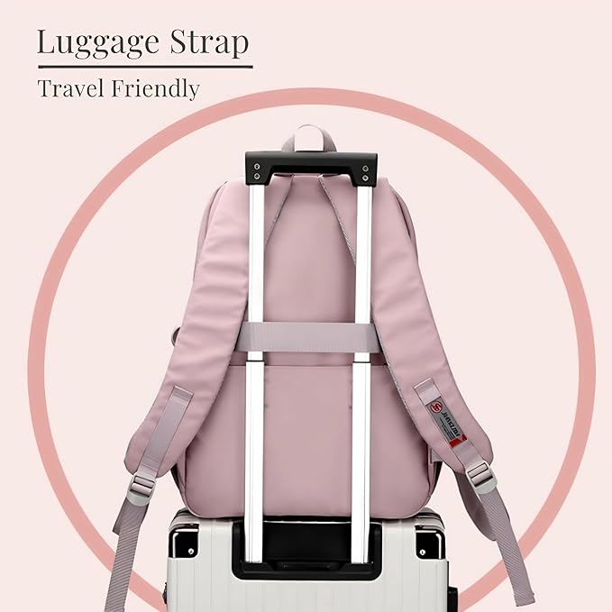 Cute School Laptop Backpack with Large Capacity Multiple Pockets for Girls Travel Friendly with Luggage Strap Accessory Included (Grey)