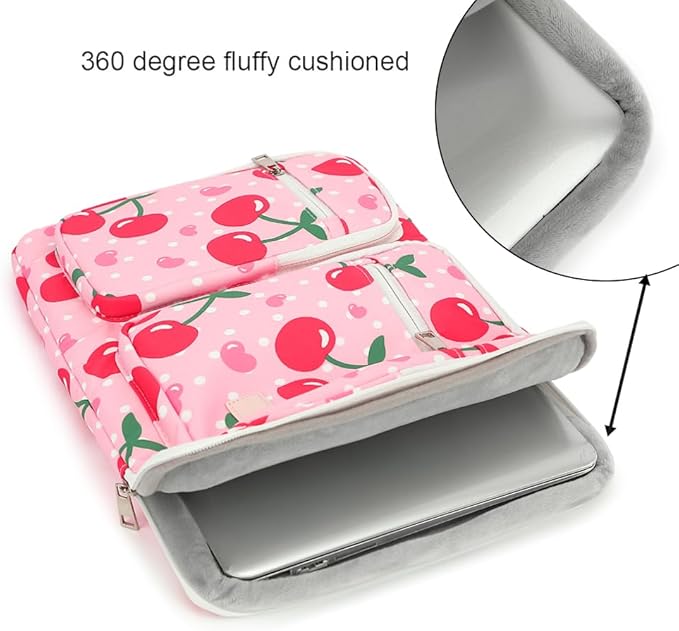 canvaslife 360° Protective Laptop Sleeve Case Bag with 3 Pockets for 14 inch Dell HP Lenovo Laptop and MacBook Pro 14 inch,Surface Laptop 14.4 inch (Cherry)