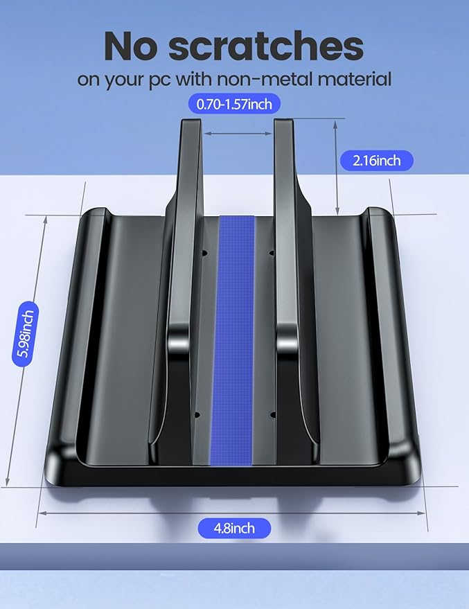 Vaydeer Vertical Laptop Stand Holder Plastic Adjustable Desktop Notebook Dock Space-Saving 3 in 1 for All MacBook Pro Air, Mac, HP, Dell, Microsoft Surface, Lenovo, up to 17.3 inches (Black)